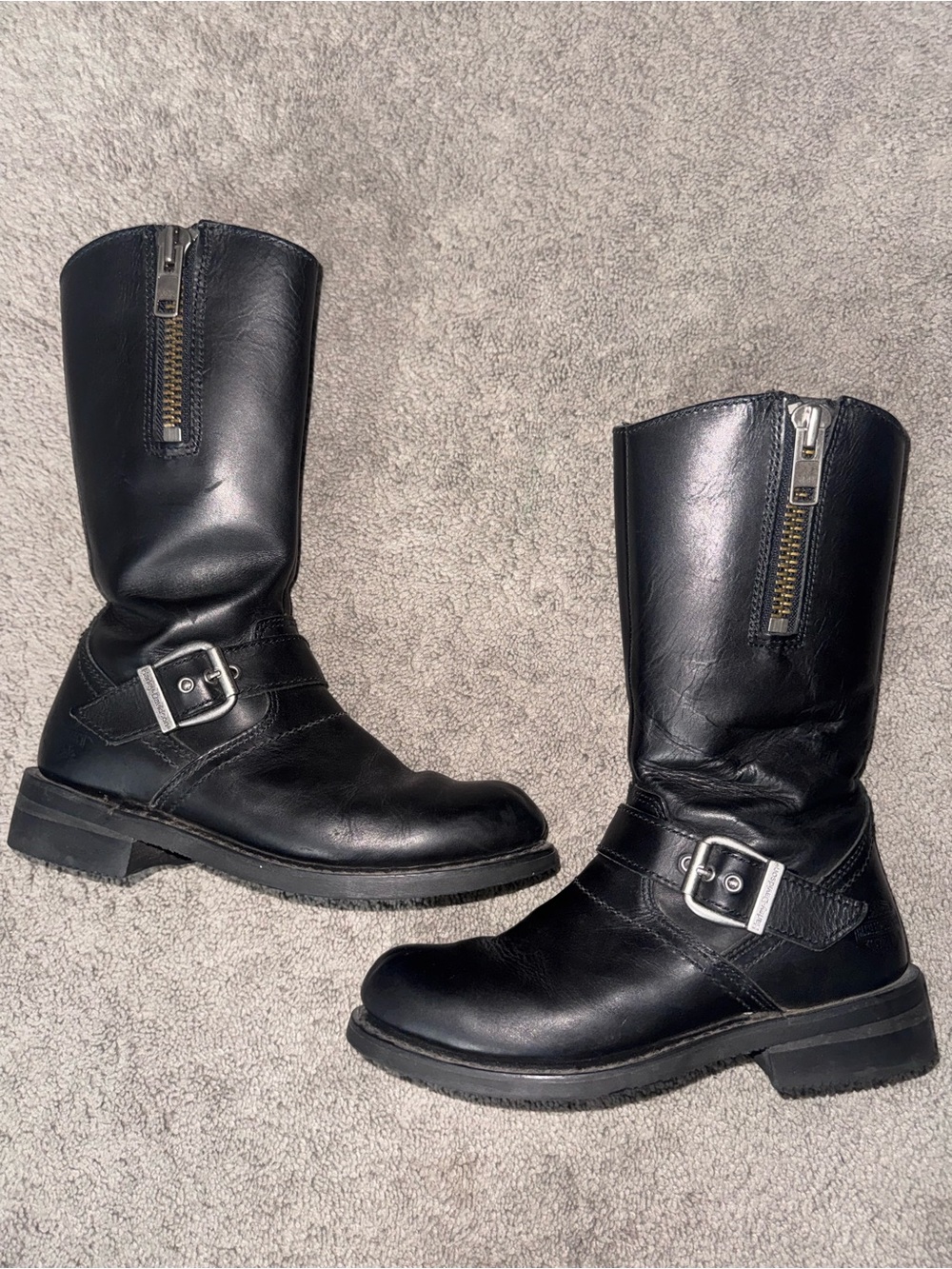 Harley-Davidson Black Leather Mid-Calf Zipper & Buckle Boots